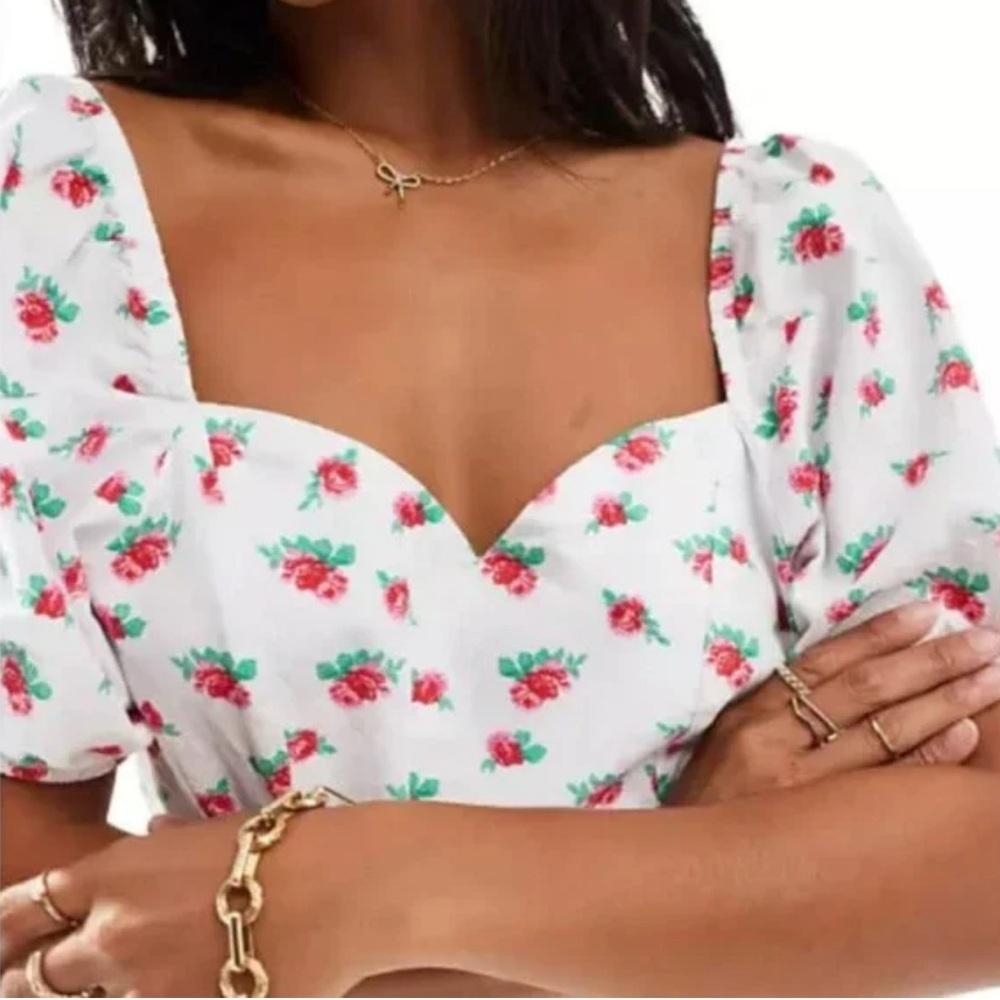 🛍️Vero Moda Sweetheart Neck Minidress with Puff Sleeves in Floral Medium NWOT - Picture 4 of 7